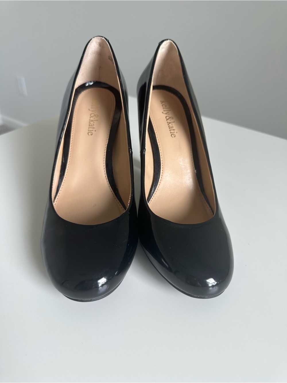 Kelly & Katie Black Patent Round Toe Stiletto Pumps | Classic Work Heels